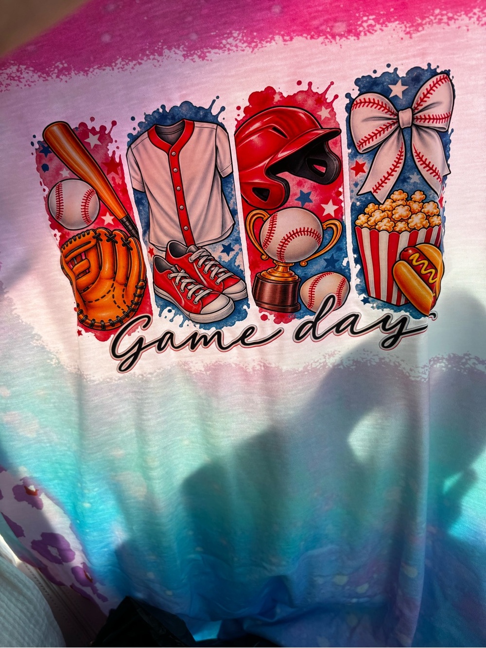 Game Day Baseball Graphic Tee - Pink, Red, Blue